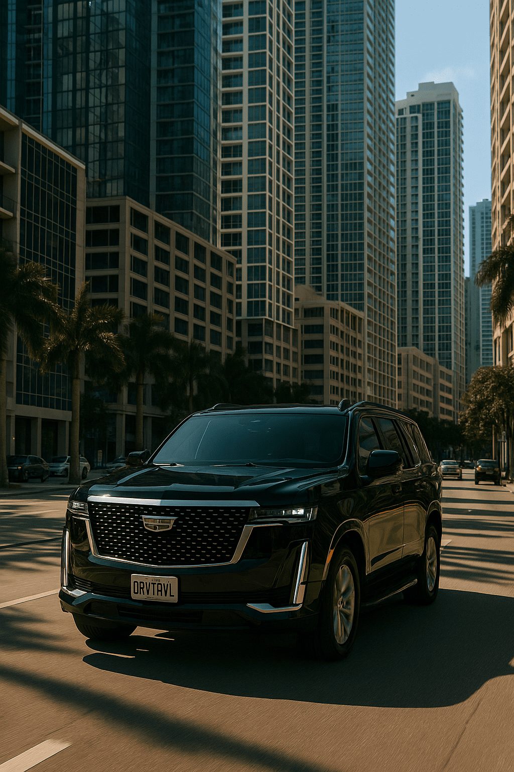Escalade driving by Miami city